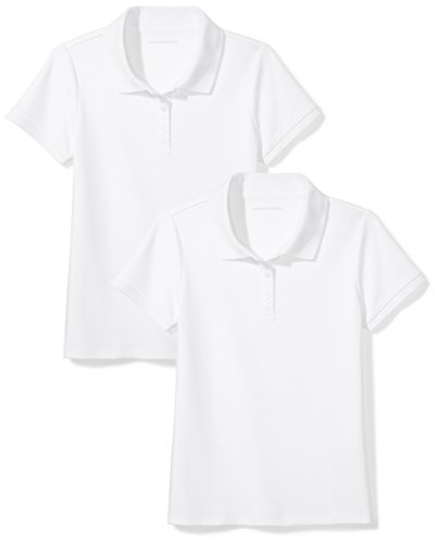 Amazon Essentials Girls' Short-Sleeved Uniform Interlock Polo Shirt, Pack of 2, White, 3 Years