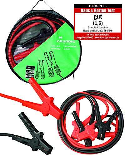 GRUNDIG Automotive Starthilfekabel 3,5m - 25mm²- 350 Ampere 12V / 24V - Vollisolierte Polklemmen - nach DIN 72553 - verwicklungsfreies Überbrückungskabel inkl. Aufbewahrungstasche