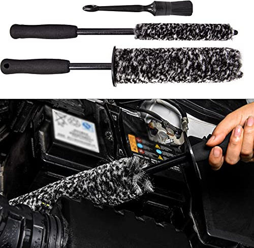 bzczh Car Wheel Rim Brush Kit, Woolies Wheel Brush, Car Cleaning Brush Fiber Rod, Steel Ring Fiber Cleaning Brush, Long Non-Slip Handle Clean Brush, Great to Clean Car Wheel Rim