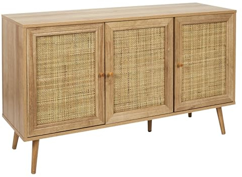 HOME DECO FACTORY - Buffet 3 Portes en Bois Style Bali - Rangement Élégant pour Salon ou Salle à Manger - Finition Beige Or Cream - Idéal pour Votre Intérieur - Taille Standard - Modèle Bali