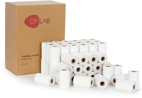 OFILAB - 60 Rollen Thermopapier 57x35mm - Bonrollen für Kassenbons, Belege, Geldautomatenbelege, POS, Thermodrucker, Kassengeräte, Bankomat, EC- und Kredit-Kartenlesegeräte, Bisphenol A-frei