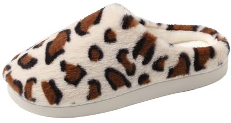 JOMIX Pantofole Donna Invernali Comode Ciabatte Ragazza Pelose Leopardate Calde Pelliccia Sintetica Ciabatte Macualte Memory Foam Morbide MD6032 (Beige, 38)