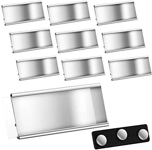 Magnetische Aluminium Namensschilder mit Doppelmagneten Magnet Namensschilder mit Papierschlitz Eloxierte Transparente Namensschilder für Kleidung, 72 x 32 mm, Silber (10 Stück)
