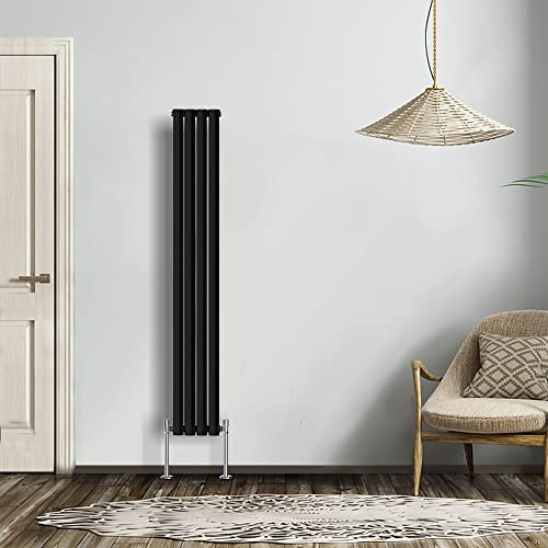 NRG Modern Radiator Black 1600x236mm Single Oval Panel Heater Interior Designer Vertical Bathroom Radiators
