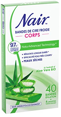 NAIR - Kaltwachsstreifen für den Körper, speziell für trockene Haut, mit Bio-Aloe-Vera-Extrakt, 97% natürlichen Ursprungs, NaturAdvanced Technology, 40 Streifen