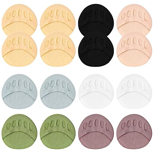 LOPHE Ballenpolster Vorfuß, 8 Paar Stoff Vorderfuß Pads, Wiederverwendbares Vorfußpolster, Rutschfest Feetly Sohlen Fußballen Kissen, High Heels Einlagen Mittelfuß Pads (7 Farbe)