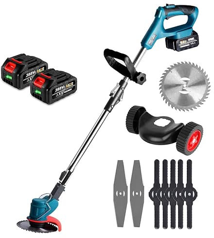 Tosaerba Elettrico Tosaerba Cordless, Tosaerba Elettrico Pieghevole Multifunzionale da 1500 W con 3 Lame Tipiche, Macchina per Diserbo Ricaricabile da Giardino Frutteto Portatile con 2 Batterie