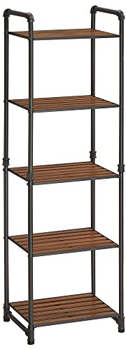 VASAGLE Bathroom Shelves, 5-Tier Storage Rack, Plant Flower Stand with Adjustable Shelves, Industrial, for Living Room, Balcony, Kitchen, Rustic Brown and Ink Black BSC25BXV2