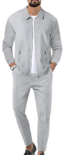 Veriliss Men's Tracksuits 2 Pieces Waffle Soft Hoodies Sweatsuit Sets Workout Top & Bottom Sets Sports Jogging Suit Set Trendy Catdigna Jacket Suit Summer Outfits(Grey,M)