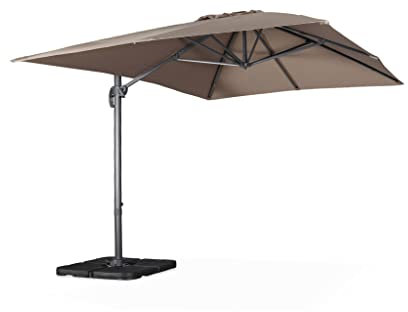 Alice's Garden - Parasol déporté rectangulaire taupe 3x4m + dalles à lester 50x50cm