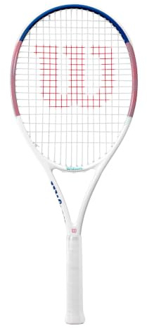 Wilson Allure, Raquette de Tennis, Frappes Précises, Design à Deux Trous et un Grip Confortable, Pré-cordée, Couleur : Rose/Bleu, Taille : 2