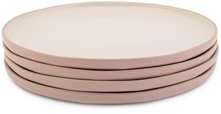 Jamie Oliver Big Love Perfect Plates, Pink and White, Speckled Stoneware Durable, Stackable Everyday Use Plates with Raised Rims, Dishwasher, Microwave, Oven-Safe, Set of 4, 27x27x6CM
