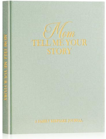 Lanpn Mom Life Story Book Guided Journal med 270 + uppmanningar, linne inbunden mamma minne minnesdagbok för att dela sitt liv och kärlek, mors dag födelsedag julklapp till mamma, salviagrön