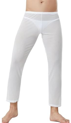 Pantaloni lunghi da uomo in rete trasparente, pantaloni da pigiama vita bassa trasparenti, pantalonis notte sexy per la casa, pantalonis notte in rete traspirante per sport, allenamento e fitness