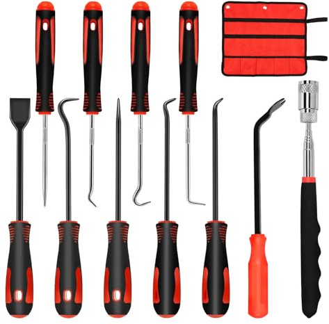 Set di 11 ganci di precisione, in acciaio al cromo vanadio, mini pick e ganci, set di attrezzi elettrici per la rimozione di tubi e guarnizioni, riparazione auto