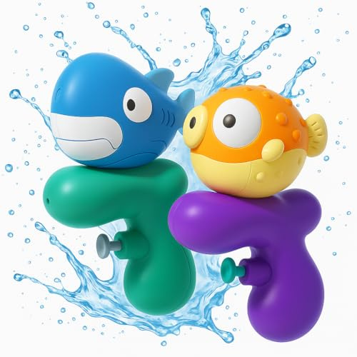 Pistola de agua ABS para niños y niñas, juego de 2 unidades, 80 ml de pulverización, alcance de 2-6 m, juguete de baño para jardín, playa y bañera
