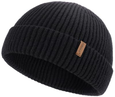 FURTALK Fisherman Beanie for Men Women Sytlish Short Cuff Knittet Watch Cap Winter Hats Black