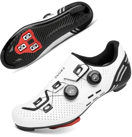 Solamni Men's Cycling Shoes Compatible with SPD SPD-SL Look Delta Lock Pedal, Outdoor Road Bike Riding Shoes with Look Delta Cleats White