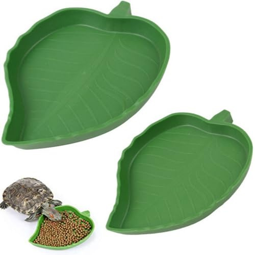 ChaoShaner 2Pcs Leaf Shape Tortoise Feeding Plate Vivid Unique Plastic Reptile Feeder Smooth Touch Tortoise Water Bowls for Snakes or Small Reptiles