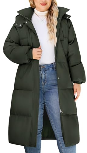 Tuopuda Abrigo Largo de Invierno Impermeable para Mujer Chaqueta Acolchada Con Capucha Cálido Parka Larga de Invierno(Verde militar,XXL)