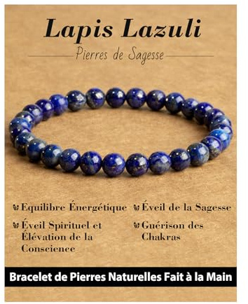Landorilo Pulseras de Piedras Naturales de 6 mm, Pulsera Elástica con Cuentas para Hombre y Mujer, Pulsera Amistad, Joya de Regalo con Cuentas de Repuesto(Lapislazuli)