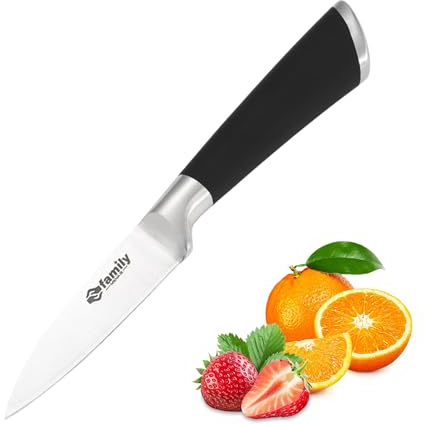 Family Cuchillo para Frutas 3.5” Profesional de Acero Inoxidable con Mango Pintado Metálico, Corte Fino y Preciso, Diseño Moderno y Ergonómico para Pelar Frutas y Verduras con Comodidad y Elegancia