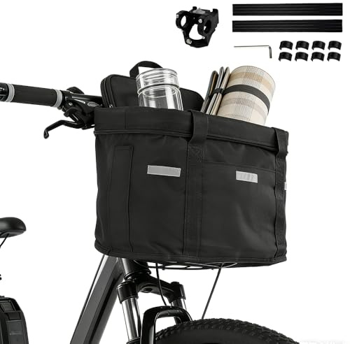 Panier Velo Avant, SGZIOO Amovible Panier pour Velo, Panier de Vélo Avant Pliable, Capacité de Charge 5kg, Sac de Transport Chat Chien, Panier à Vélo Avant pour Shopping, Camping et Plein Air