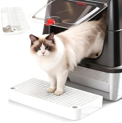 CEWROM Kattramp för kattlåda, kattoalettsteg med filterfunktion och halkfria gummifötter, kattströramp för små och äldre katter (beige)