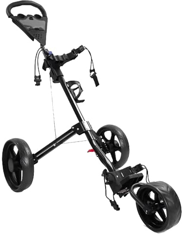 Ccarzzi Golf Trolley 3 Wheels Folding Golf Push Pull Cart, Lightweight Golf Bag Trolley with Convenient Handle, Water Cup Holder, Foot Brake