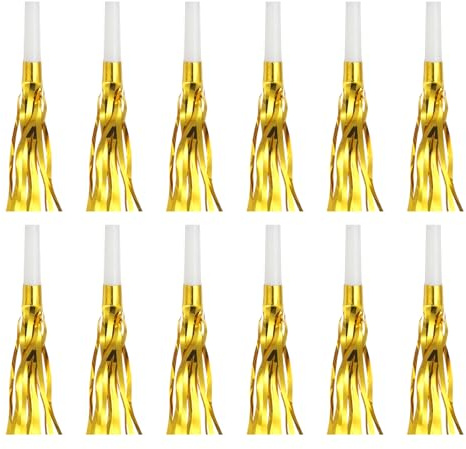 QUARKZMAN 48 Pcs Matracas Con Flecos, Sopladores De Fiesta Con Flecos Metálicos Para Eventos Deportivos Fiestas De Cumpleaños Ceremonias De Graduación Decoraciones De Regalo, Tonos Dorados