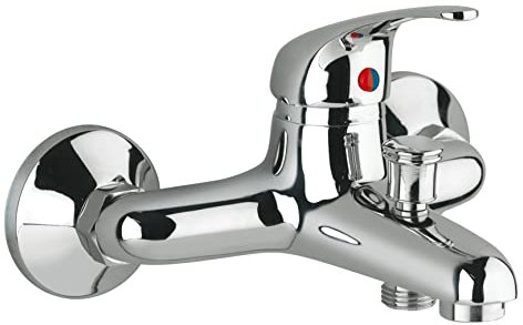 Kiamami Valentina - Miscelatore per Vasca da Bagno | Rubinetto Monocomando Serie Enter | Finitura Cromata | Cartuccia in Ceramica 35 mm | Facile da Installare | Design Semplice, Argento, Ceramica