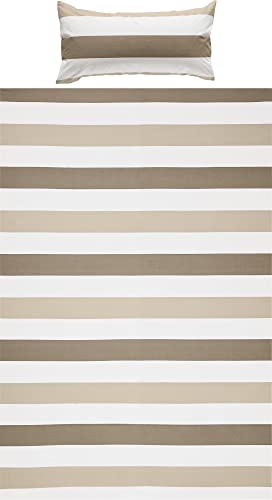 REDBEST Renforcé Bettwäsche-Set Taupe-beige-weiß Größe 40x80 cm / 135x200 cm - mit Reißverschluss - atmungsaktiv, strapazierstark - weitere Farben