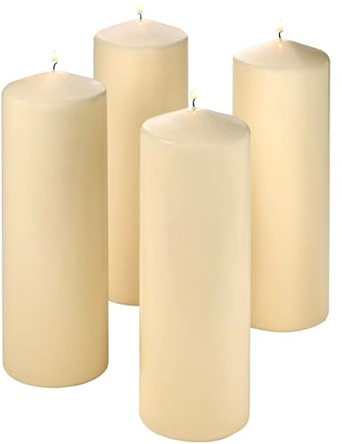 Unscented Pillar Candles - Set of 4 Vanilla Pillar Candles - 3x9 Slow Burning Large Candles for Weddings & Table Centerpieces, PARNOO