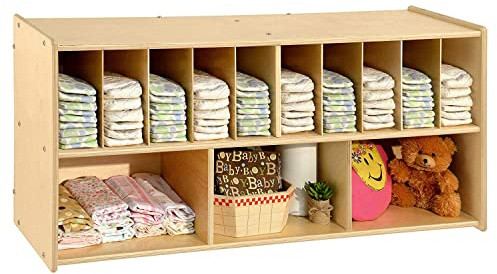 Contender Diaper Storage Organizer, Baby Changing Supply Shelf, Hanging Wall Mount, Greenguard Gold Certified, Wood Caddy for Nursery, Daycare, School, Classroom, 47-inch Width