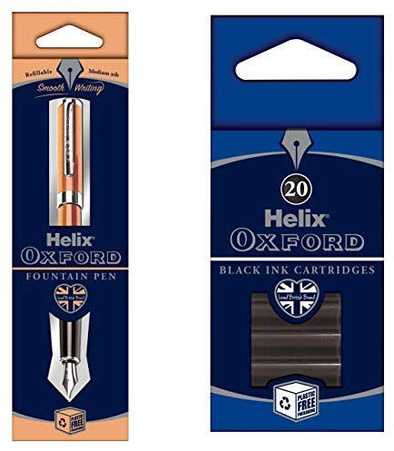 Helix Oxford Fountain Pen (Rose Gold) with x20 pack of Black Ink Cartridges