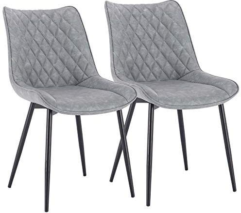 WOLTU Esszimmerstühle 2er Set, Küchenstühle, Wohnzimmerstühle, Polsterstühle mit Rückenlehne, für Esszimmer, Küche, Wohnzimmer, Büro, Sitzfläche aus Kunstleder, Metallbeine, Grau BH210gr-2