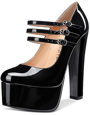 Castamere Femme Plateforme Escarpins Bloc Talons 15CM High Heels Pumps Noir Chaussures EU 43
