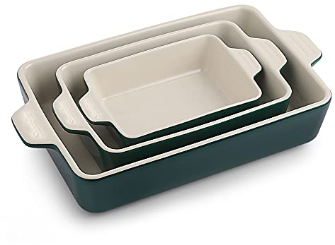 Sweejar Home Ceramic Bakeware Set, Rectangular Baking Dish Lasagna Pans for Cooking, Kitchen, Cake Dinner, Banquet and Daily Use, 30 x 20 x 7 cm of Casserole Dishes (Jade)