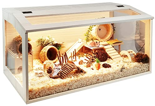 Prolee Hamster Cage Wooden 32 Inch Mice and Rat Habitat Openable Top with Acrylic Sheets Solid Built