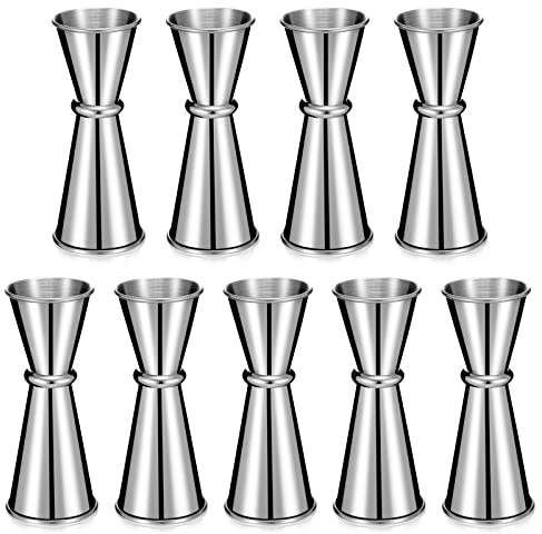 9 Pieces Jigger for Bartending Cocktail 2 oz 1 oz 304 Stainless Steel Glass Measuring Cup Shot Measure Cup Double Japanese Jigger for Bartender Bar Supplies(Silver)