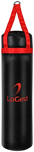 LoGest Boxing Bag - Hanging Punching Bag Sports Training Equipment - MMA, Karate, Judo, Muay Thai, Kickboxing - Hanging or Freestanding - Unfilled Max Capacity 100 Lbs - Heavy Punching Bag (Red)