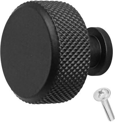 Decoranddecor Amelia Knurled 35mm Round Kitchen Cabinet Furniture Knobs Aluminium Matt Black