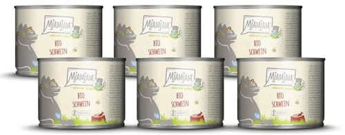 MjAMjAM - Cibo umido premium per gatti - naturalmente delizioso - Maiale BIO, confezione da 6 (6 x 200 g), senza cereali con carne extra