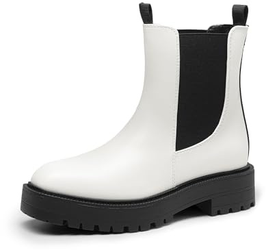DREAM PAIRS Women's Chelsea Ankle Boots Booties,White-Pu,9
