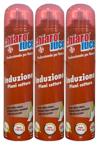 Chiaro Luce Spray Per Piani Cottura a INDUZIONE, Pulito Senza Fatica, Sgrassa Senza Graffiare, Senza Risciacquo 300ml (3 Spray)