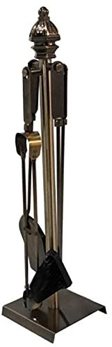 Set di 5 attrezzi antichi per camino, kit di decorazione per caminetto, con paletta per attizzatoio, pinze per attizzatoio, con base resistente, altezza 71,1 cm
