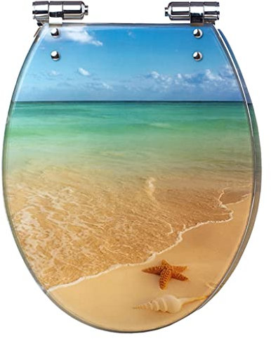 Generisch Toilettensitz Harz Strand Toilettensitzbezug mit Metallscharnieren 3D Ocean Series Toilettensitz (Farbe: Mehrfarbig, Größe: 36 * 42 cm)