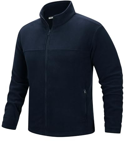 33,000ft Men's Fleece Jackets Full Zip Lightweight Winter Jackets Windproof Warm Ski Jacket Stand Collar Thermal Coat for Hiking Running Cycling Deep Blue L