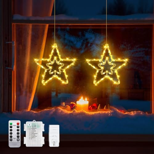 Stjärna ljuskedja 2-pack med fjärrkontroll, 8 lägen, 40 lysdioder, varm vit, julgran, dekoration, inomhus, timerfunktion, vattentät, fönsterbelysning, för julgran, julgran