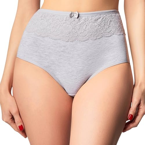 BELLAVEZA Lot de 3 culottes taille haute gainantes pour femme en tailles grandes – Confort en coton avec dentelle façonnante - Ensemble Noir/Bleu/Gris, Noir/gris/bleu., 52-54
